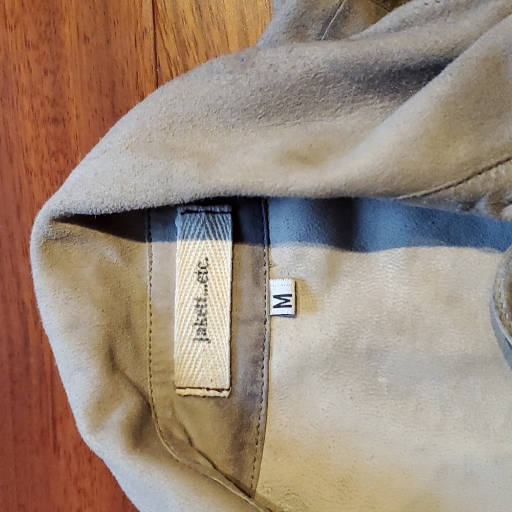 Taupe lamb suede distressed leather jacket - Picture 2 of 8
